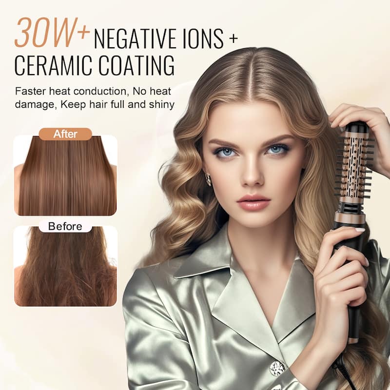 VEVOR Rotating Hair Dryer Brush, Ionic Hot Air Styling Brush with 3-Temp Blow Dryer Brush for Fast Drying Straightening Curling
