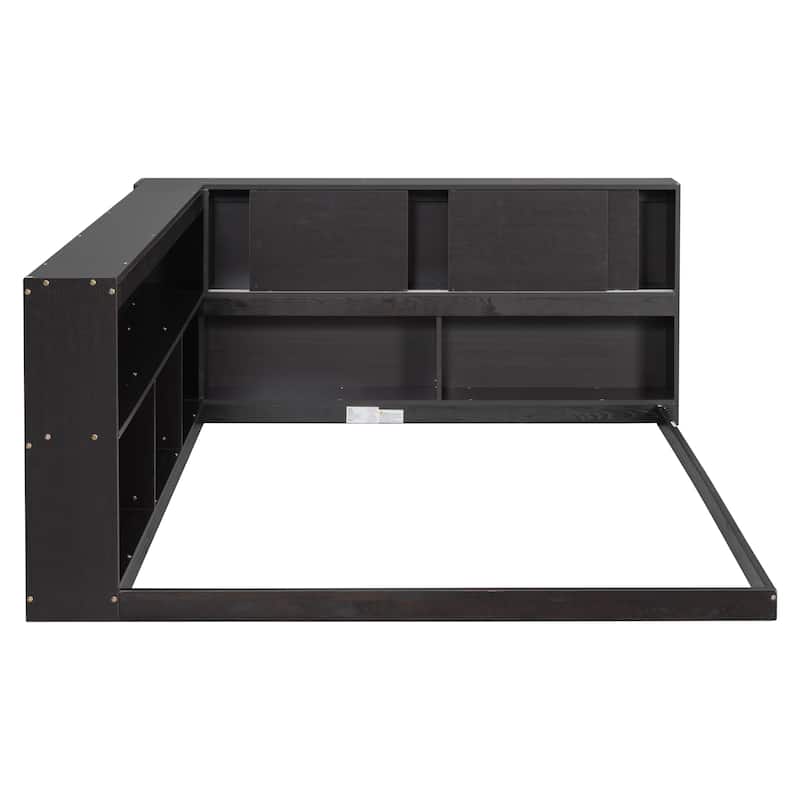 Floor Bed with L-shaped Bookcases