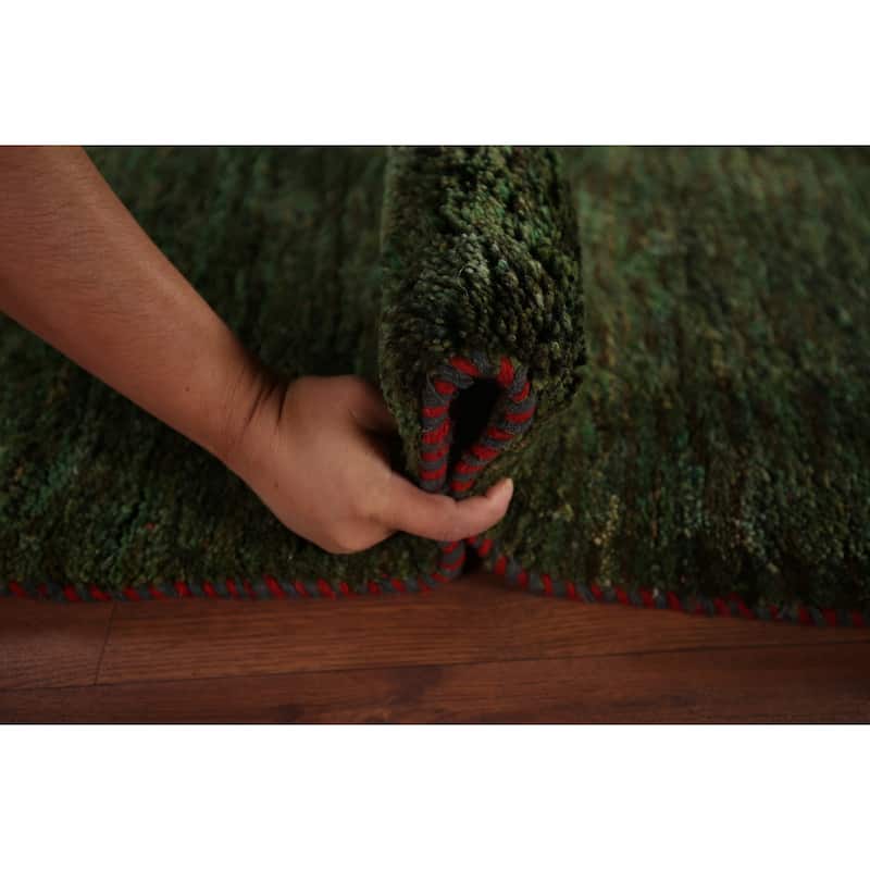 Tribal Green Gabbeh Persian Accent Rug Handmade Wool Carpet - 2'7"x 5'0"