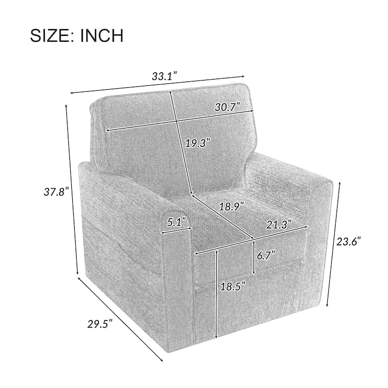 Round Lounge Chair Armchair Swivel Sofa Chair with Side Storage Pockets, Swivel Chair Accent Barrel Chair