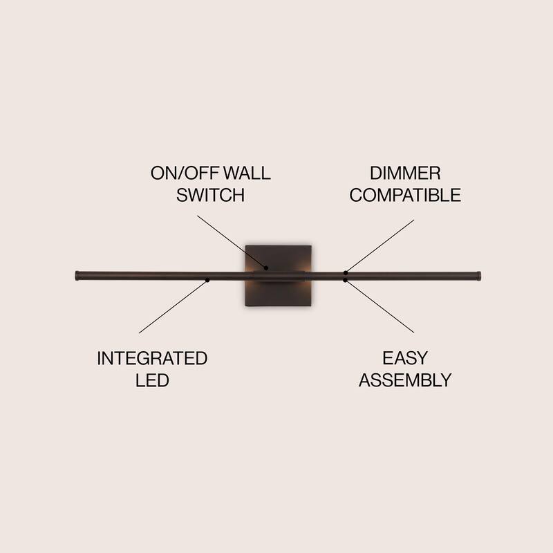 28" Dimmable Integrated LED Metal Wall Sconce, by JONATHAN Y