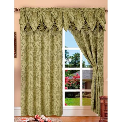 Penelopie Jacquard Rod Pocket Panel With Attached Valance, 54x84+18 Inches, 2-Pack - 54x84+18 inches