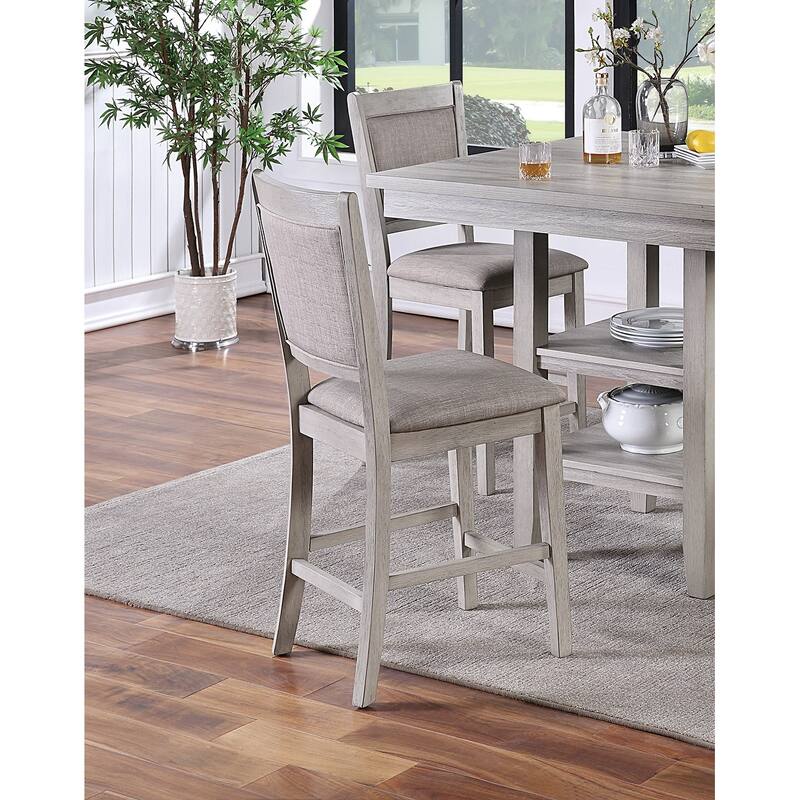 Dining Room Furniture Counter Height 5pc Set Square Table w Shelves Cushion Chairs Modern Style Rustic Grey