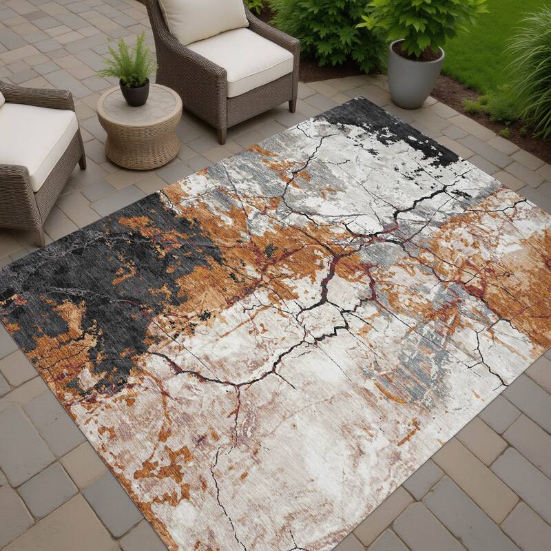 Machine Washable Indoor/ Outdoor Modern Crackle Chantille Rug