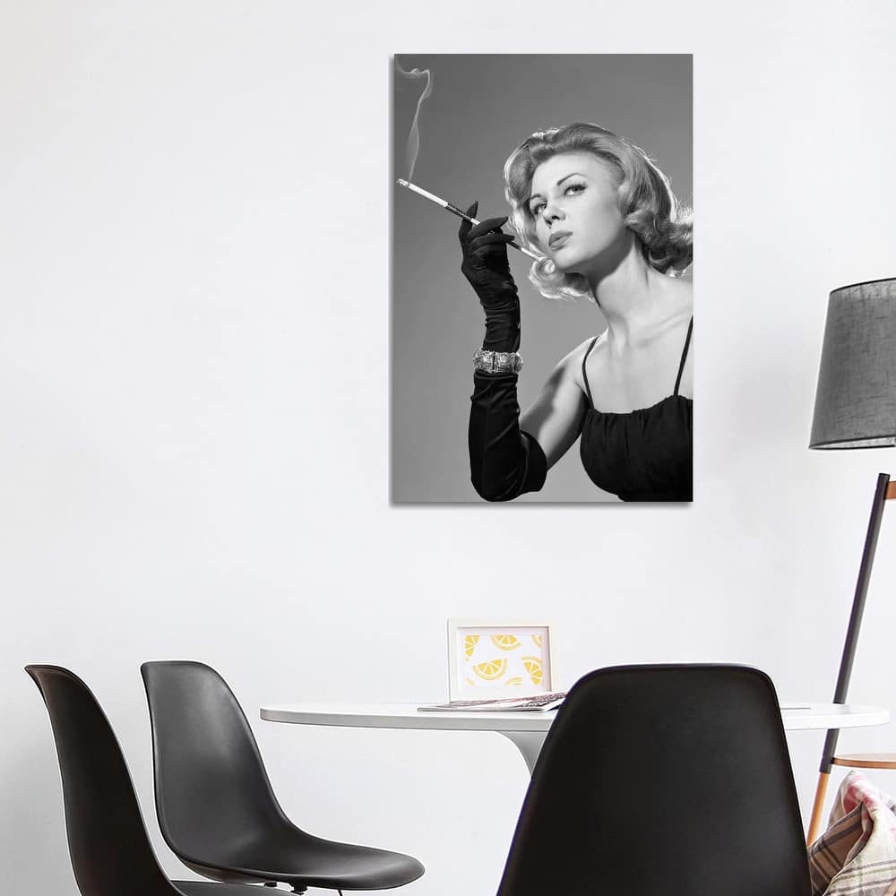iCanvas "1960s, Woman With Long Black Gloves Smoking A Cigarette In A Long Cigarette Holder" by Vintage Images Canvas Print