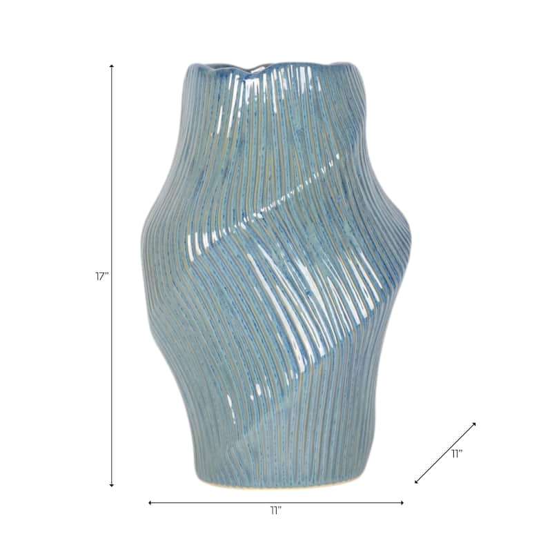 Ceramic Decorative Vase with Ribbed Texture Sculptural Hollow Design
