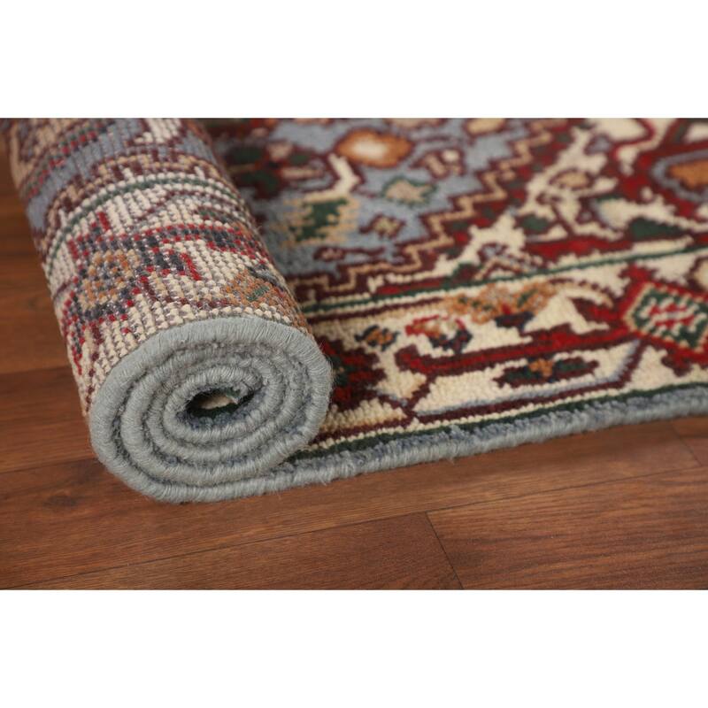 Geometric Blue Heriz Serapi Oriental Accent Rug Handmade Wool Carpet - 3'2" X 5'0"