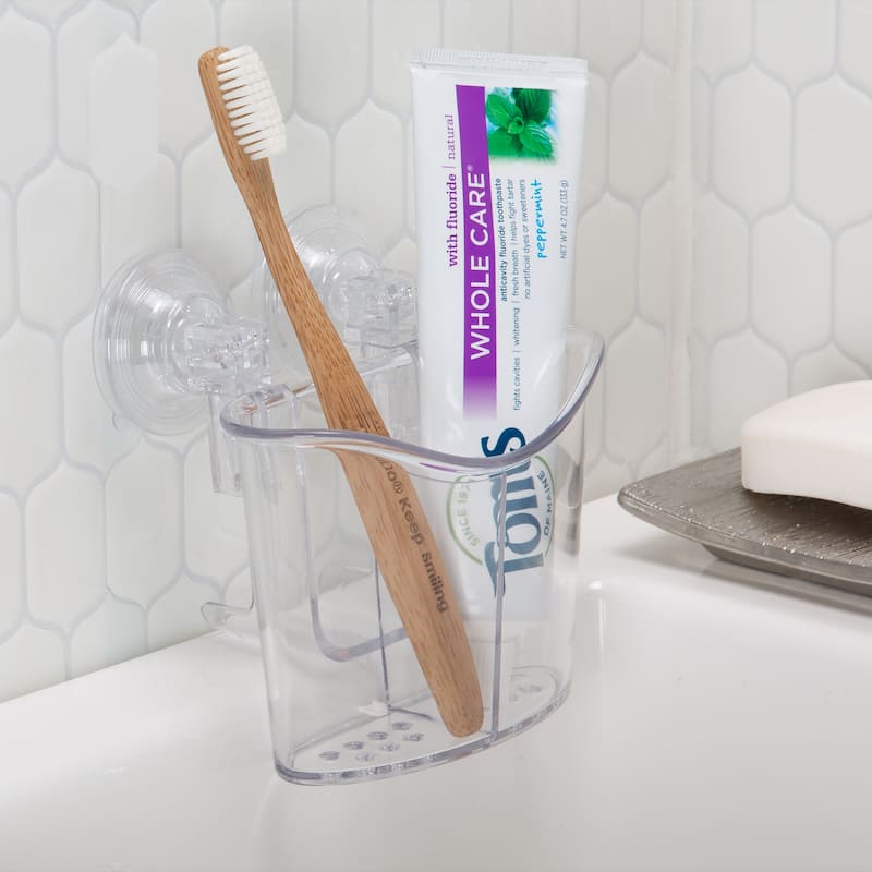 Bath Bliss 2 Compartment Power Locking Suction Clear Organizer - 4.9"x 3.75"