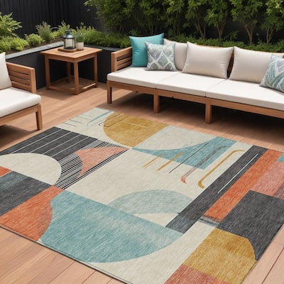 HomeRoots Geometric Modern Rectangle Outdoor Rug
