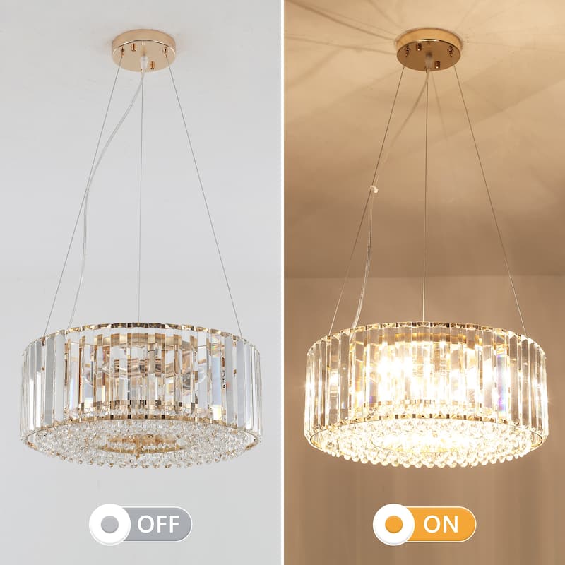 15.75 in. 5-Light Farmhouse Crystal Drum Chandelier for Dining room, Classic Semi Flush Mount Chandelier - W15.75"x H6.3"