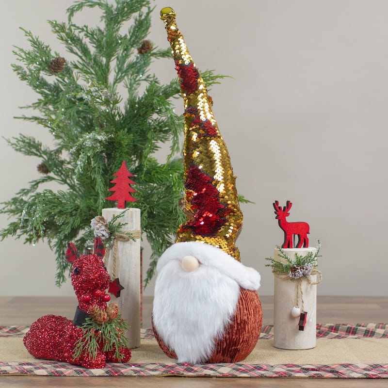 20" Gold Sequin Santa With a Pointed Winter Hat Christmas Tabletop Decor