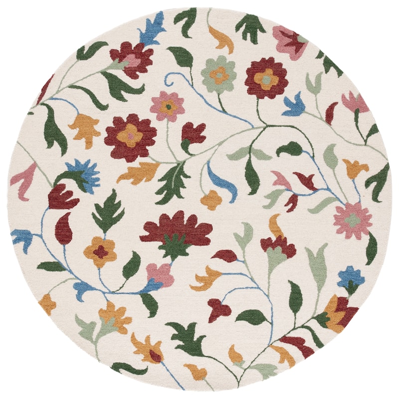 SAFAVIEH Handmade Blossom Jelte Floral Wool Rug - 6' Round - Ivory/Red