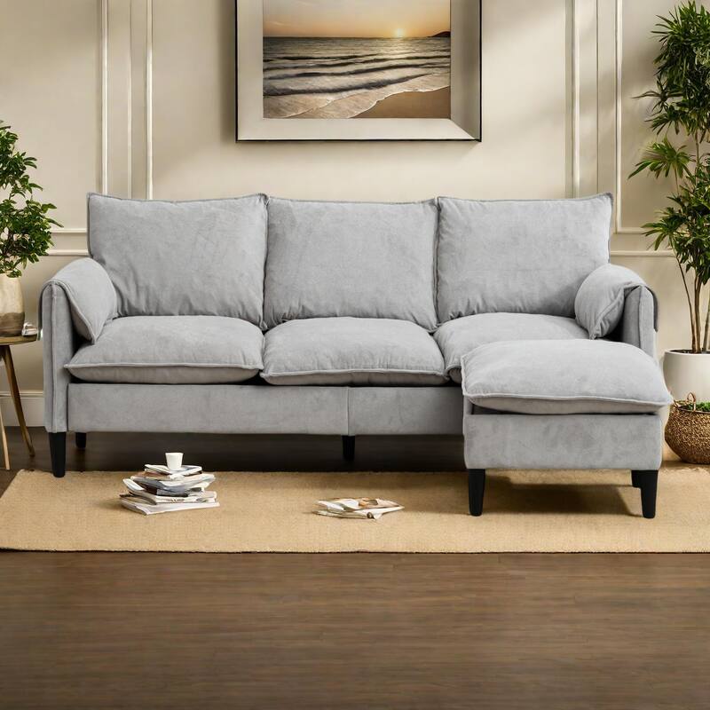 78.74" 3-Seater L-Shaped Convertible Sectional Sofa with Footstools and Storage - Beige