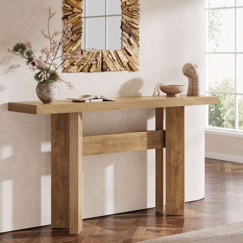 Long Wooden Sofa Table Behind Couch