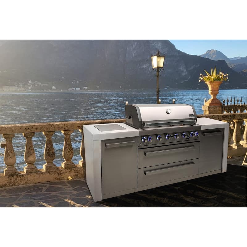 Mont Alpi MAi805-D 44-inch 6-Burner 115000 BTU Deluxe Stainless Steel Modular Outdoor Kitchen Island Gas Grill with Side Burner