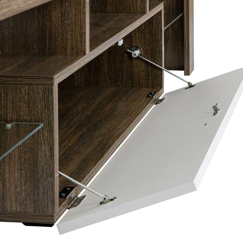 Brown & White TV Stand with LED Lights