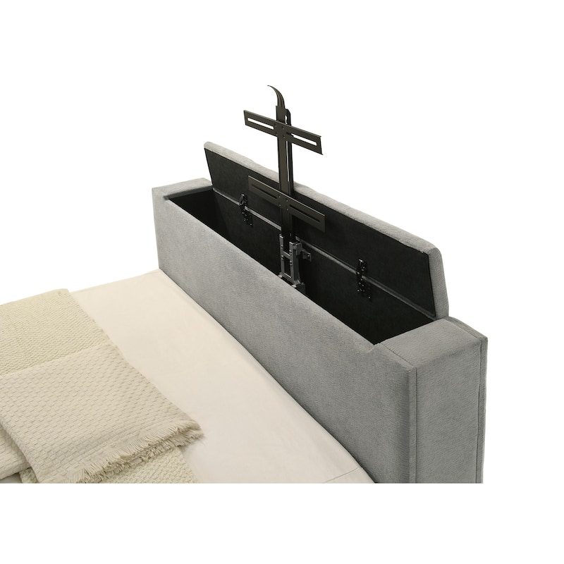Tara 61-inch Upholstered Panel TV Bed Grey