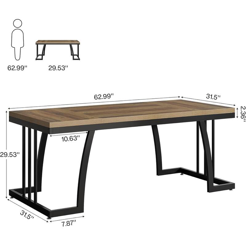 63" Executive Desk with Sturdy Metal Frame, Modern Simple Writing Study Table for Home Office