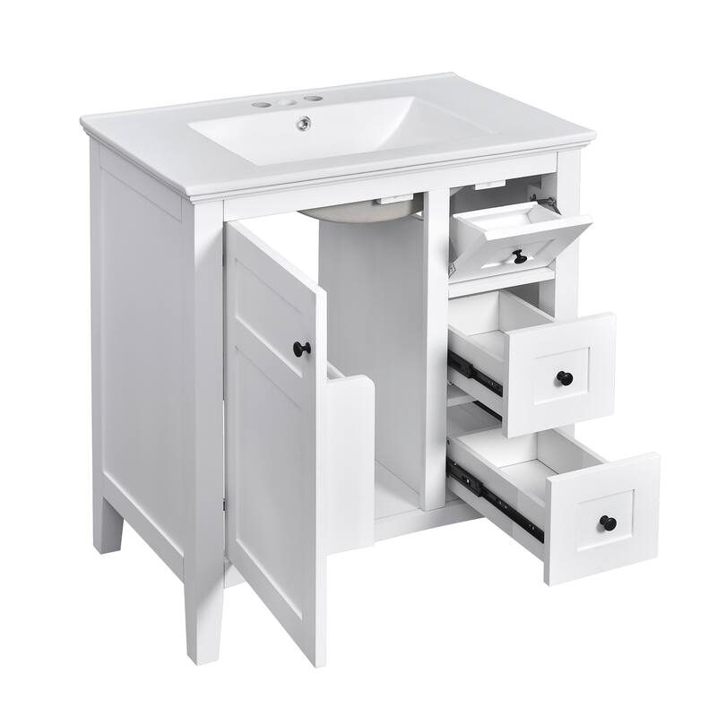 30'' Freestanding Bathroom Vanity with White Integrated Ceramic Sink - 30'' x 18.3'' x 33.7''