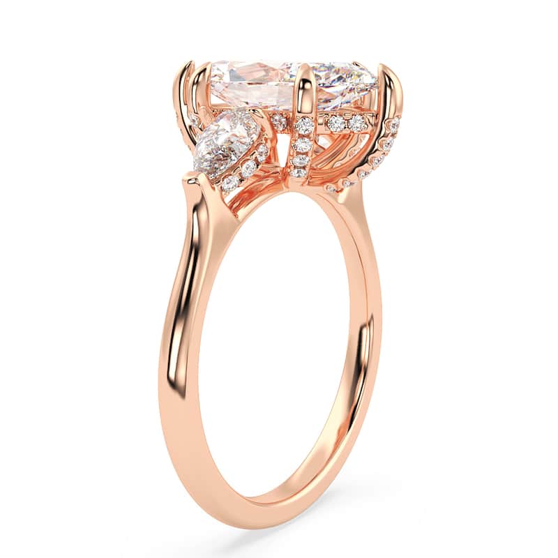 Auriya 14k Gold 6 1/5ctw Marquise 3-Stone Hidden Halo Diamond Engagement Ring (F-G VS)