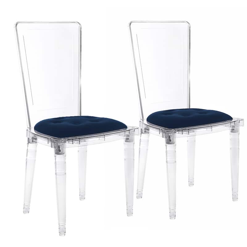 Blue Padded Seat Clear Transparent Acrylic Dining Side Chair (Set of 2)