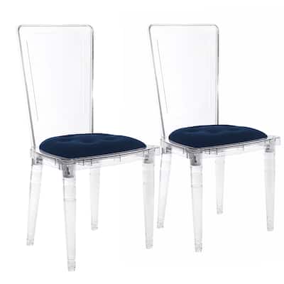 Blue Padded Seat Clear Transparent Acrylic Dining Side Chair (Set of 2)