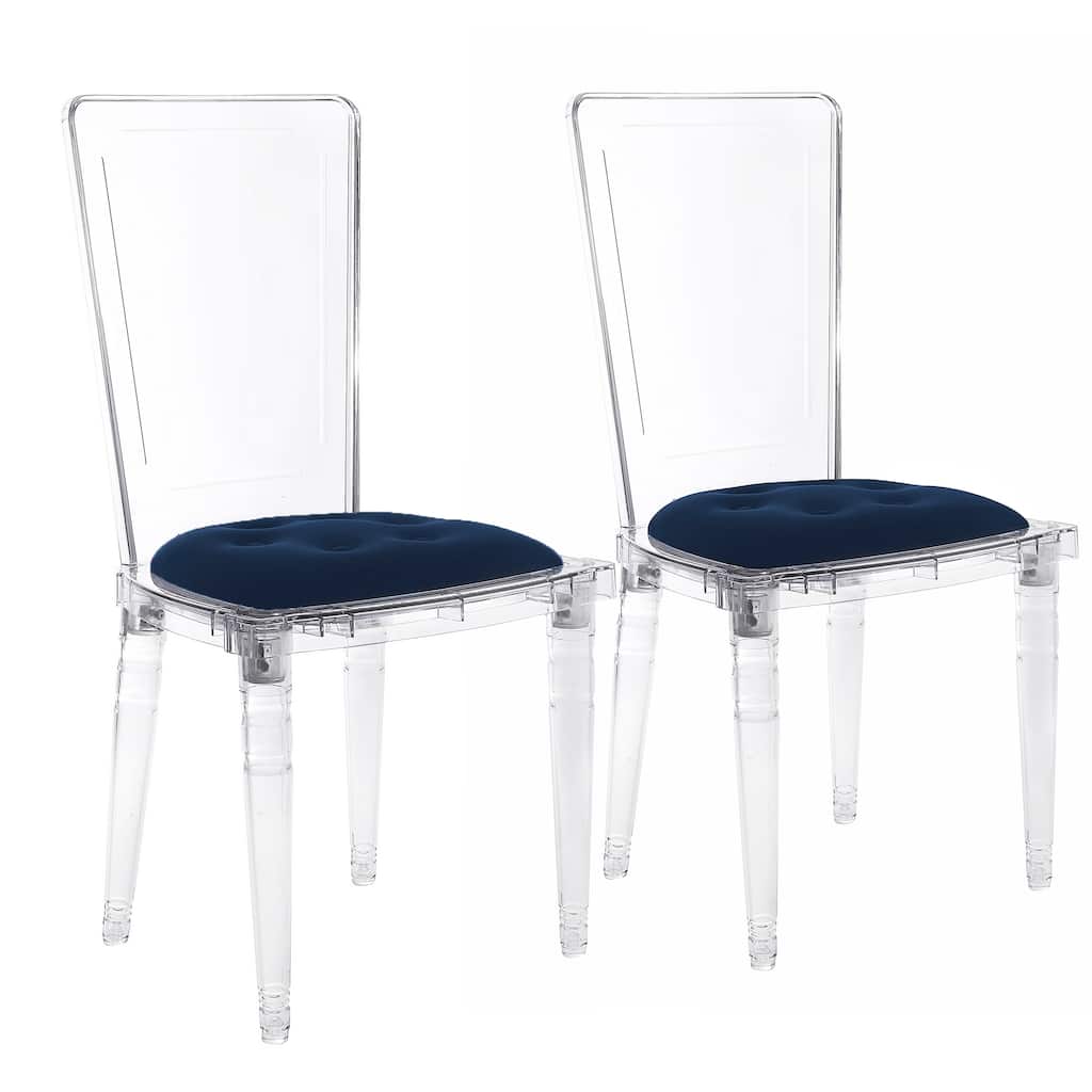 Blue Padded Seat Clear Transparent Acrylic Dining Side Chair (Set of 2)