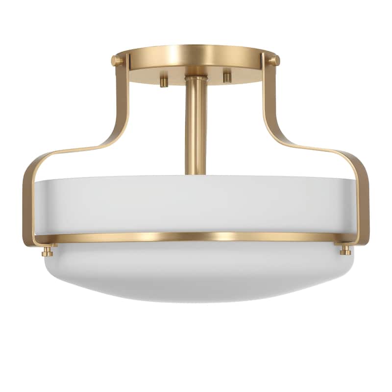 Allegra Etched Opal Glass and Metal Semi-Flush Mount Ceiling Light - 13.5"L x 13.5"W x 9.3"H