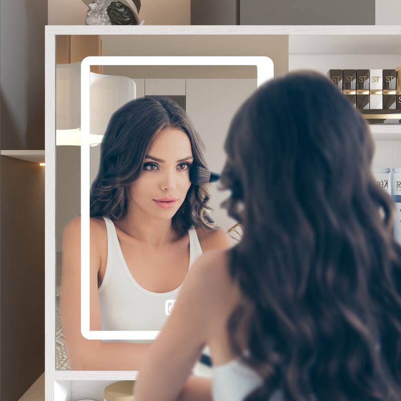 Makeup Vanity with Lights in 3 Colors & Openable Mirror