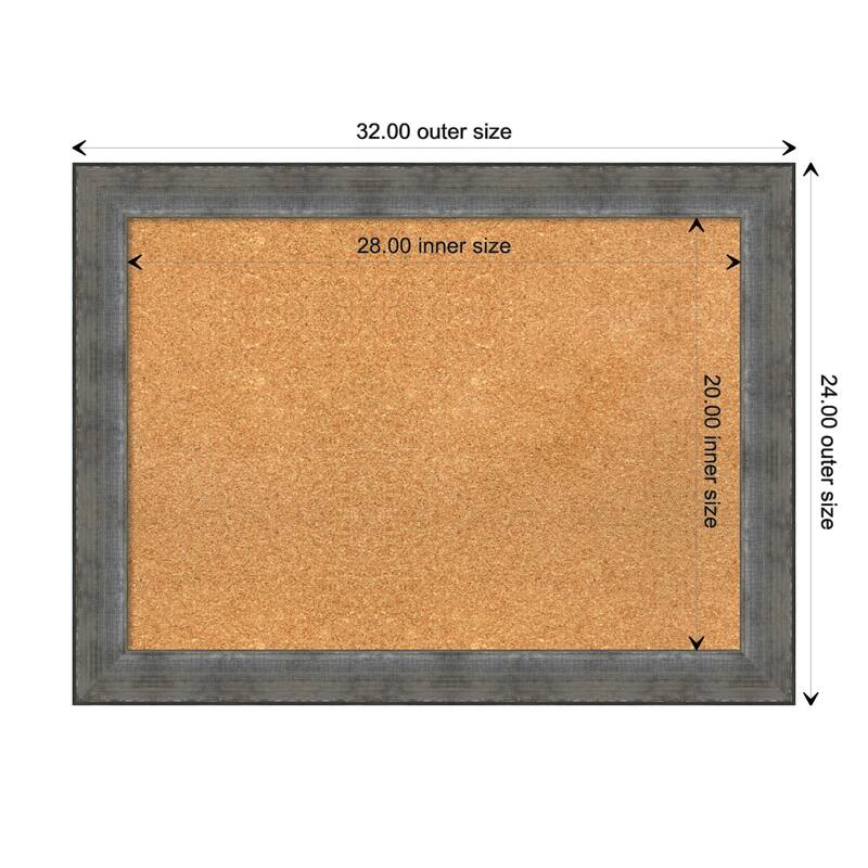 Forged Pewter Wood Framed Natural Corkboard Bulletin Board - Board Size 28x20