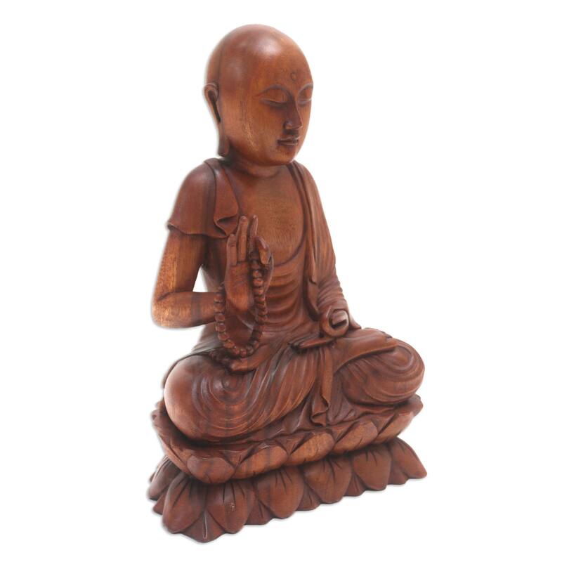 Novica Handmade Praying Buddha Wood Sculpture