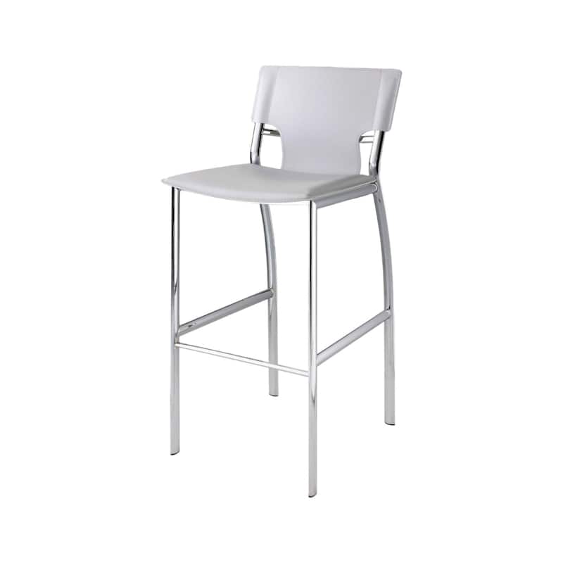 HomeRoots Set of Two 29" White and Silver Metal and Faux Leather Low Back Bar Height Bar Chairs