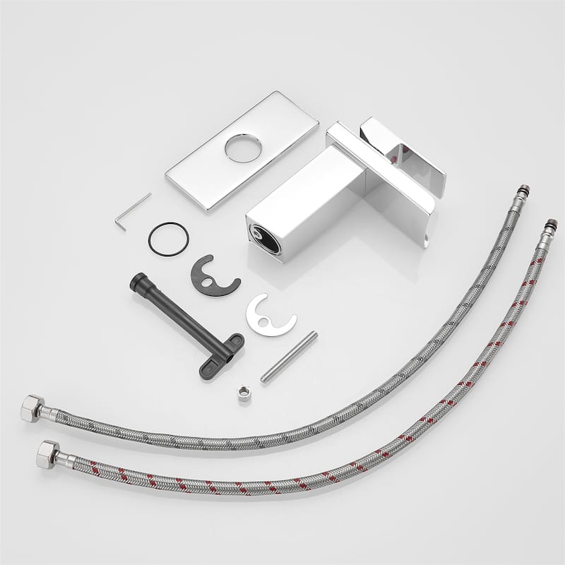 Sink Faucet w/ Deck Plate Waterfall Faucets for Sink 1 Hole or 3 Holes