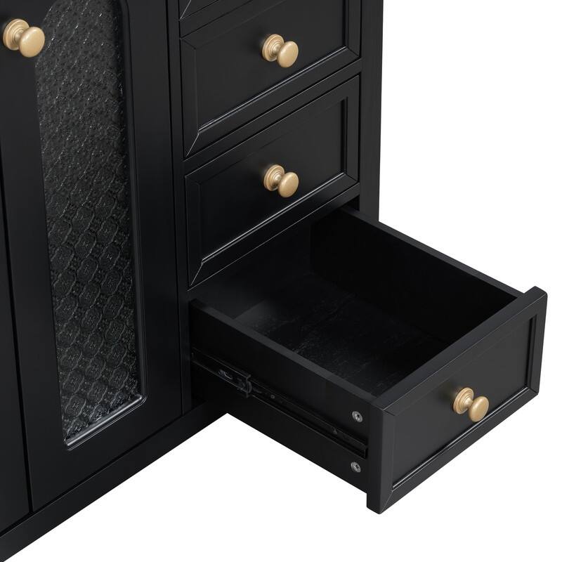 30''/36'' Bathroom Vanity with Sink, 3 Drawers Bathroom Storage Cabinet with Soft-Close Glass Door and Adjustable Shelf