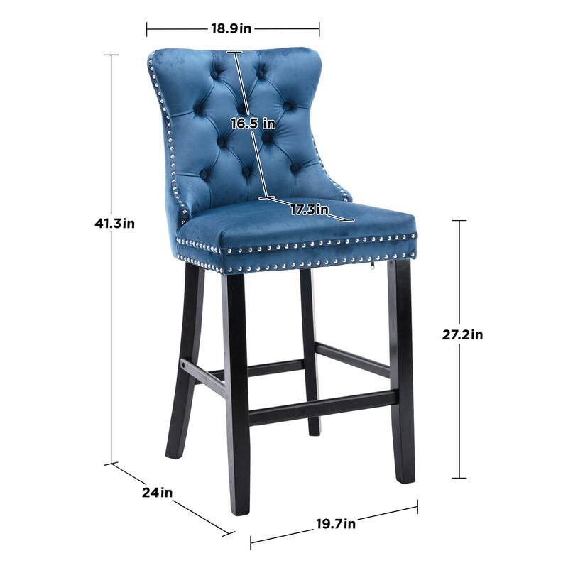 Contemporary Velvet Upholstered Counter Bar Stools Set of 4