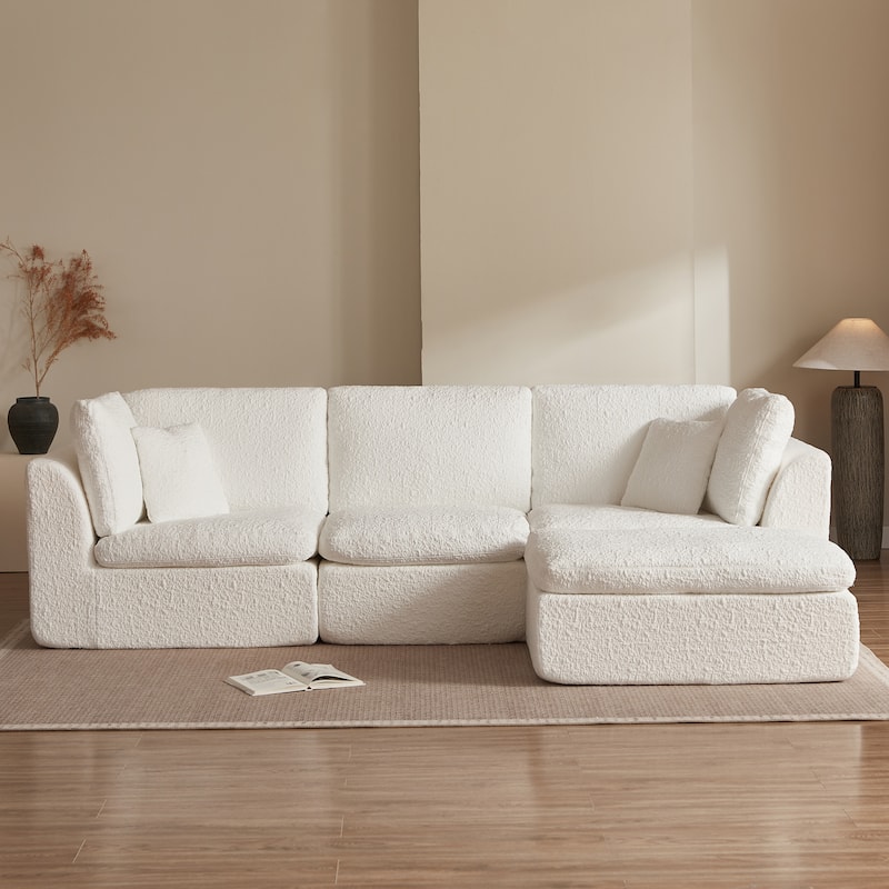 Floor Standing L-shaped Sectional Sofa Modular Deep Seat Couch Chenille Sleeper Sofa Bed with Ottoman Chaise Lounge and Pillows