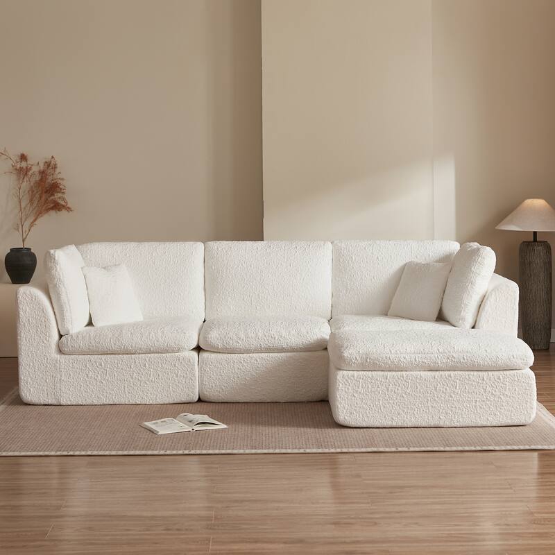 L-Shaped Convertible Cloud Sectional Sofa, Oversized Chenille Fabric Compressed Sofa, Modular 3 Seater Sofa with Ottoman
