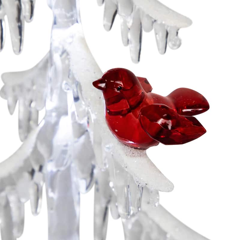 LED Lighted Acrylic Icicle Tree with Cardinals Christmas Decoration - 14"