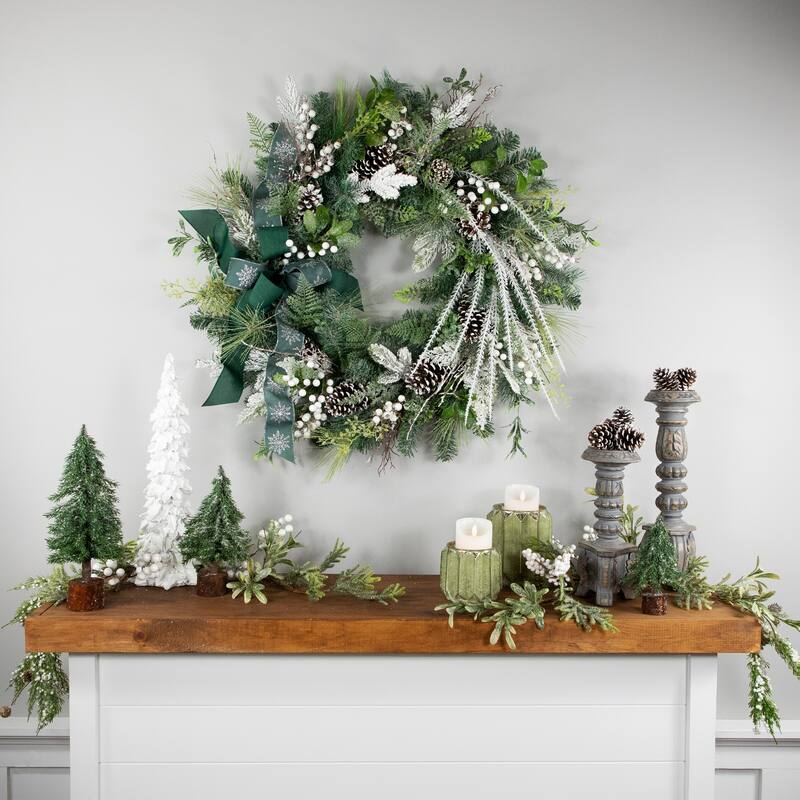 real touch™️ frosted pinecones and berries christmas wreath 36" unlit