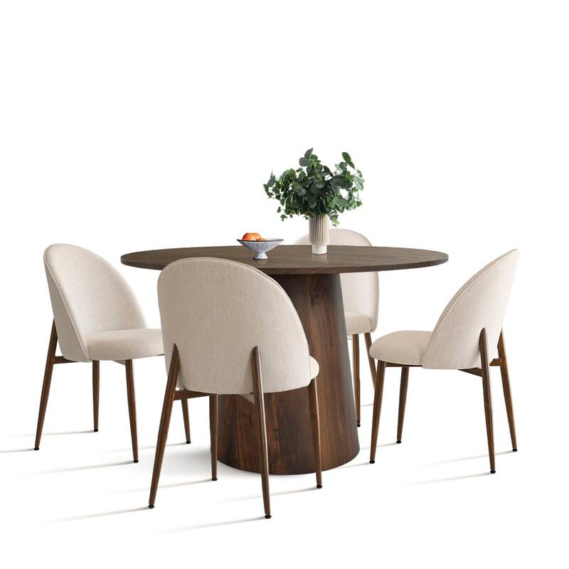 Modern Dining Set with Walnut Look Table and Upholstered Chairs for 4