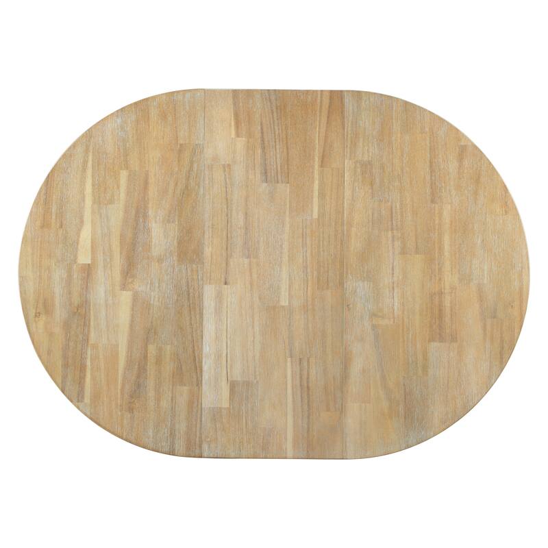 Farmhouse Round Extendable Dining Table with 16" Leaf Wood Kitchen Table