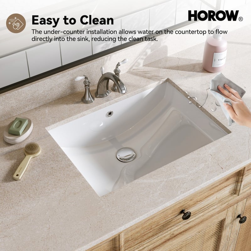 HOROW 21.6 in. Rectangular Undermount Ceramic Bathroom Sink in White with Overflow