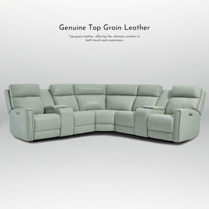 7PCS, 3 Power Recliners, Leather Reclining Sectional with Power Headrest & Lumbar, USB Port & USB-C Port