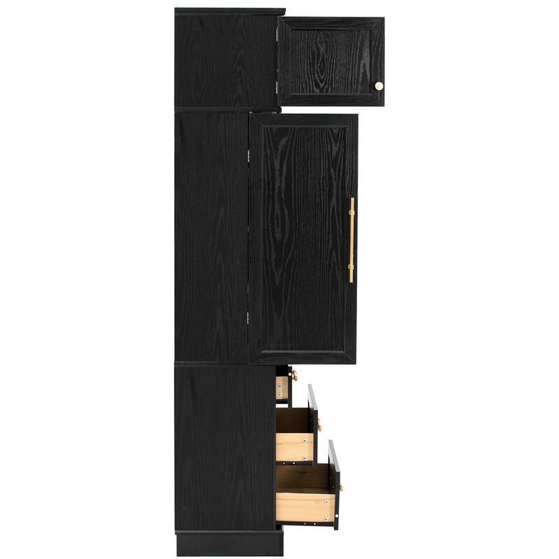 Farmhouse 78.2" Kitchen Pantry Cabinet with 4 Doors, 3 Adjustable Shelves and 3 Drawers