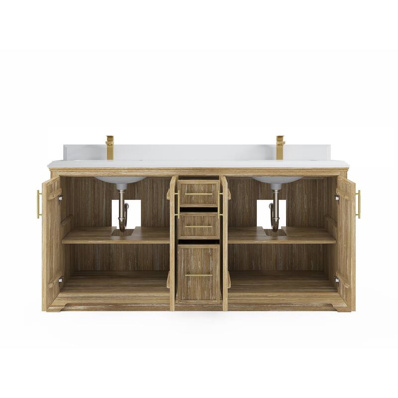 Willow Collections 72 x 22 Alys Solid Teak Wood Double Sink Bathroom Vanity with Quartz or Marble Countertop