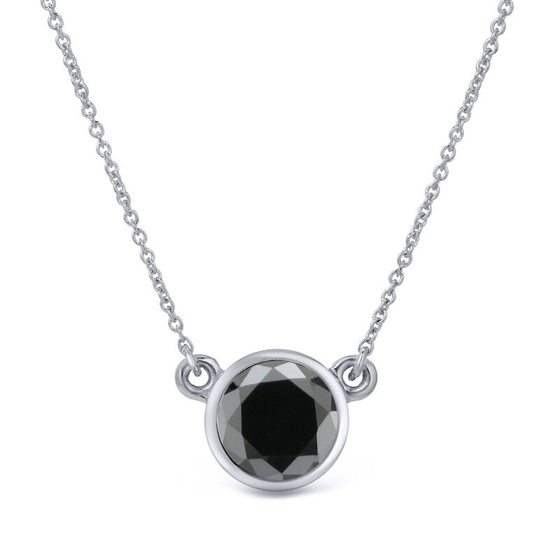 Auriya 14k Gold 1/2ctw Bezel-set Solitaire Black Diamond Necklace - White