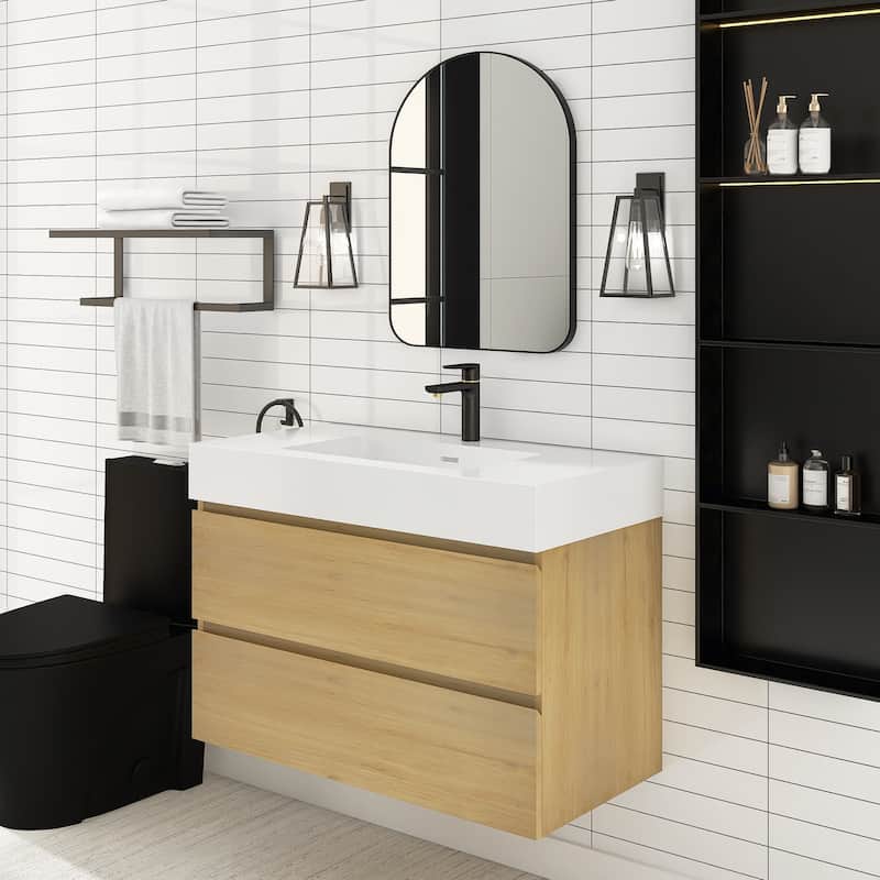 Floating Bathroom Vanity with Solid Surface Top