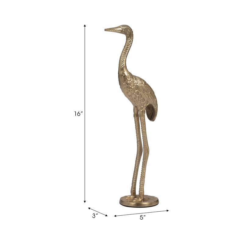 Modern Crane Metal Figurine Sculpture - 16", Gold & Metallic - 16.0"