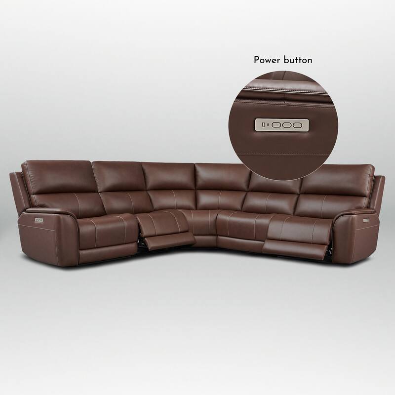 123" W Premium Genuine Leather Triple-Power Double Width Sectional Sofa with Zero Gravity and 1 Power Armless Chair
