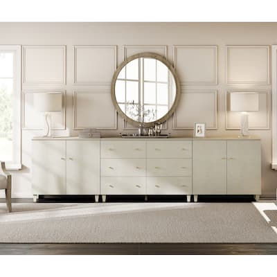 Wood Dresser with 6 Drawers and 2 Cabinets for Bedroom, 118" Wide